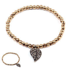 Gold Beaded Bracelet with Diamond Leaf