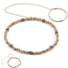 Gold and Diamond Beaded Bracelet with Chain Ring