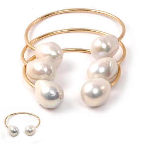 Open Bracelet with 2 Baroque Pearls