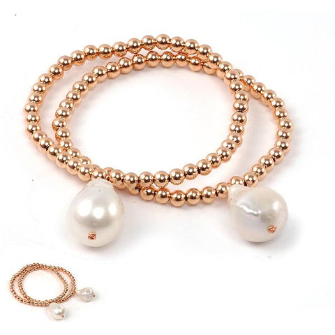 Rose Gold Bracelet with Hanging Baroque Pearl