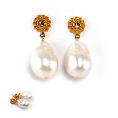 18k Diamond with Baroque Pearl Earrings