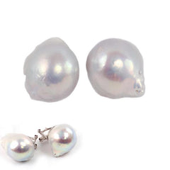 18k White Gold with Large Baroque Pearl Earrings