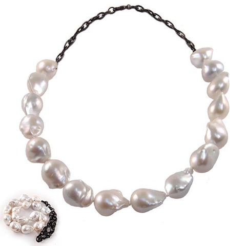 18" Baroque Pearl and Chain Necklace