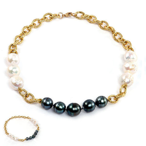 18" White Baroque and Tahitian Pearl Necklace
