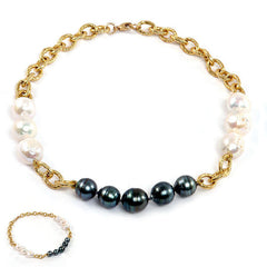 18" White Baroque and Tahitian Pearl Necklace