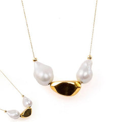 24k Gold Nugget and Baroque Pearls Necklace