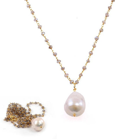 Baroque Pearl Drop and Labradorite Necklace