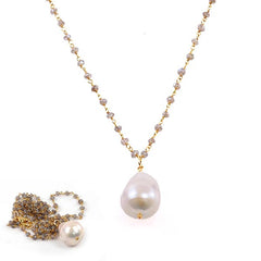 Baroque Pearl Drop and Labradorite Necklace