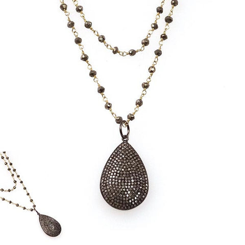 Diamond Tear Drop on Pyrite Chain Necklace