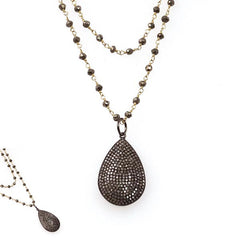 Diamond Tear Drop on Pyrite Chain Necklace