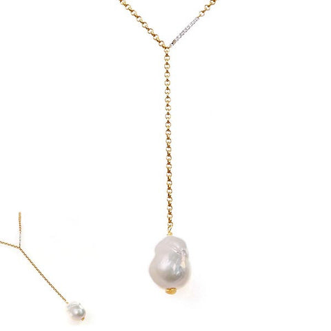 Single Hanging Baroque Pearl Necklace