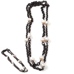 60" Baroque Pearl and Rhodium Necklace
