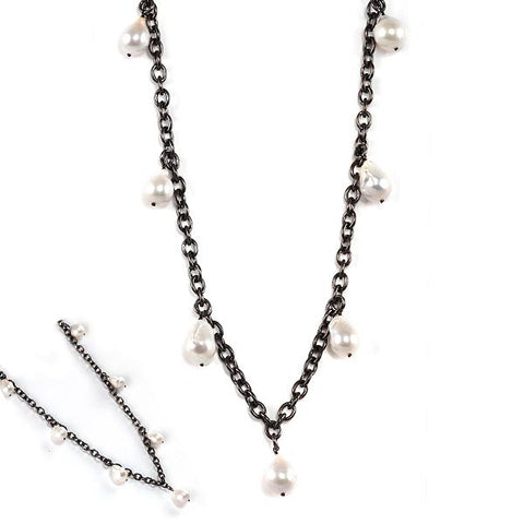 Baroque Pearl Drop and Rhodium Necklace