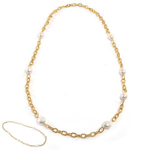 40" Baroque Pearl and Gold Chain Necklace