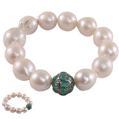 Baroque Pearl Bracelet with Emerald Stone