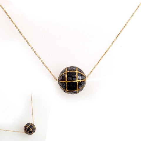 Large Black Diamond and Gold Plated Bead Necklace