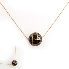 Large Black Diamond and Gold Plated Bead Necklace