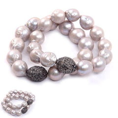 Gray Baroque Pearl Bracelet with Diamond Nugget