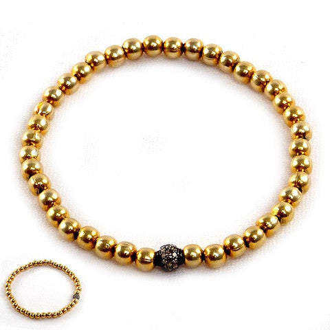 Gold Beaded Bracelet with Diamond Bead