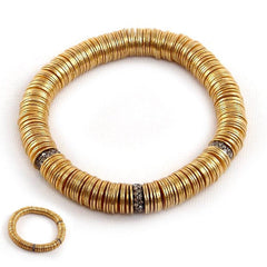 Gold Disc Bracelet with 3 Diamond Rondelles