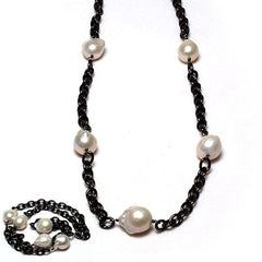 40" Baroque Pearl and Rhodium Necklace