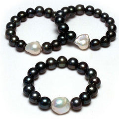Peacock Colored Baroque Pearl Bracelet with White Baroque Pearl